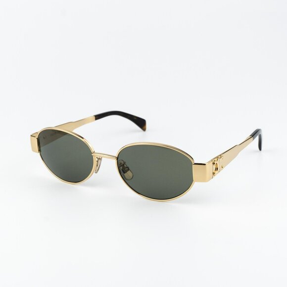 Celine TRIOMPHE Men Sunglasses Gold Green Oval CL40235U 30N NEW AUTHENTIC - Picture 1 of 15
